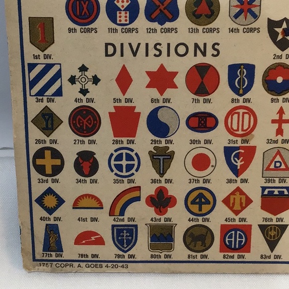 WW 2 Army corps divisional Insignia & badges card 1943 - Picture 2 of 4